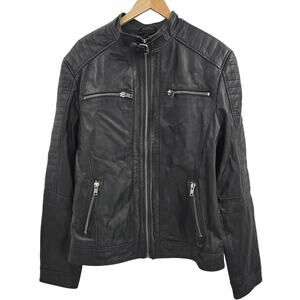 NWT Barneys Originals Mens Black Leather Moto Streetwear Biker Grunge Jacket XL